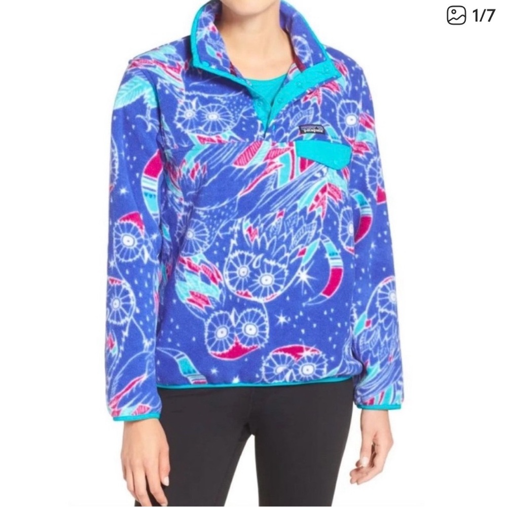 Patagonia  M harvest moon owl synchilla snap fleece pullover purple
